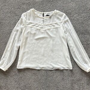 White House Black Market Sheer White Blouse with Lace Accents